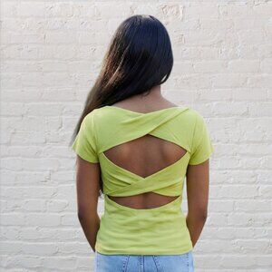 CYRUS -- Pull Over Top, Backless with Crossed Straps, Short Sleeves, Casual